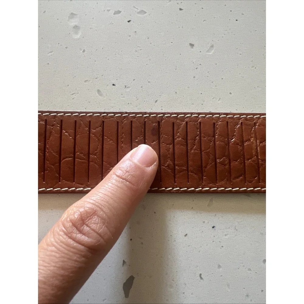 Vtg 90s Ann Taylor Brown Leather Croc Embossed Belt Silver Buckle Size Small